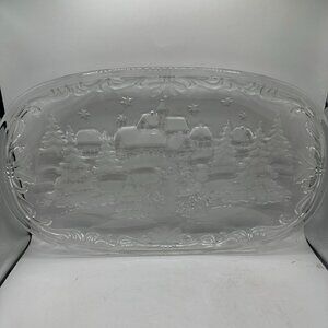Mikasa Frosted COOKIE TRAY Serving Plate 15" X 9" Deer Christmas Trees Forest